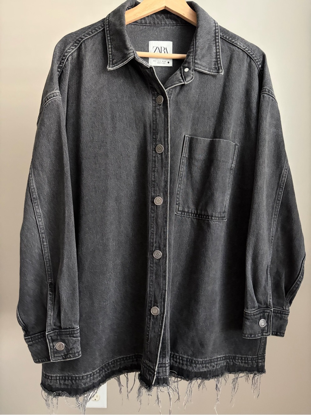 ZARA Black Washed Denim Button-Up Shirt Jacket